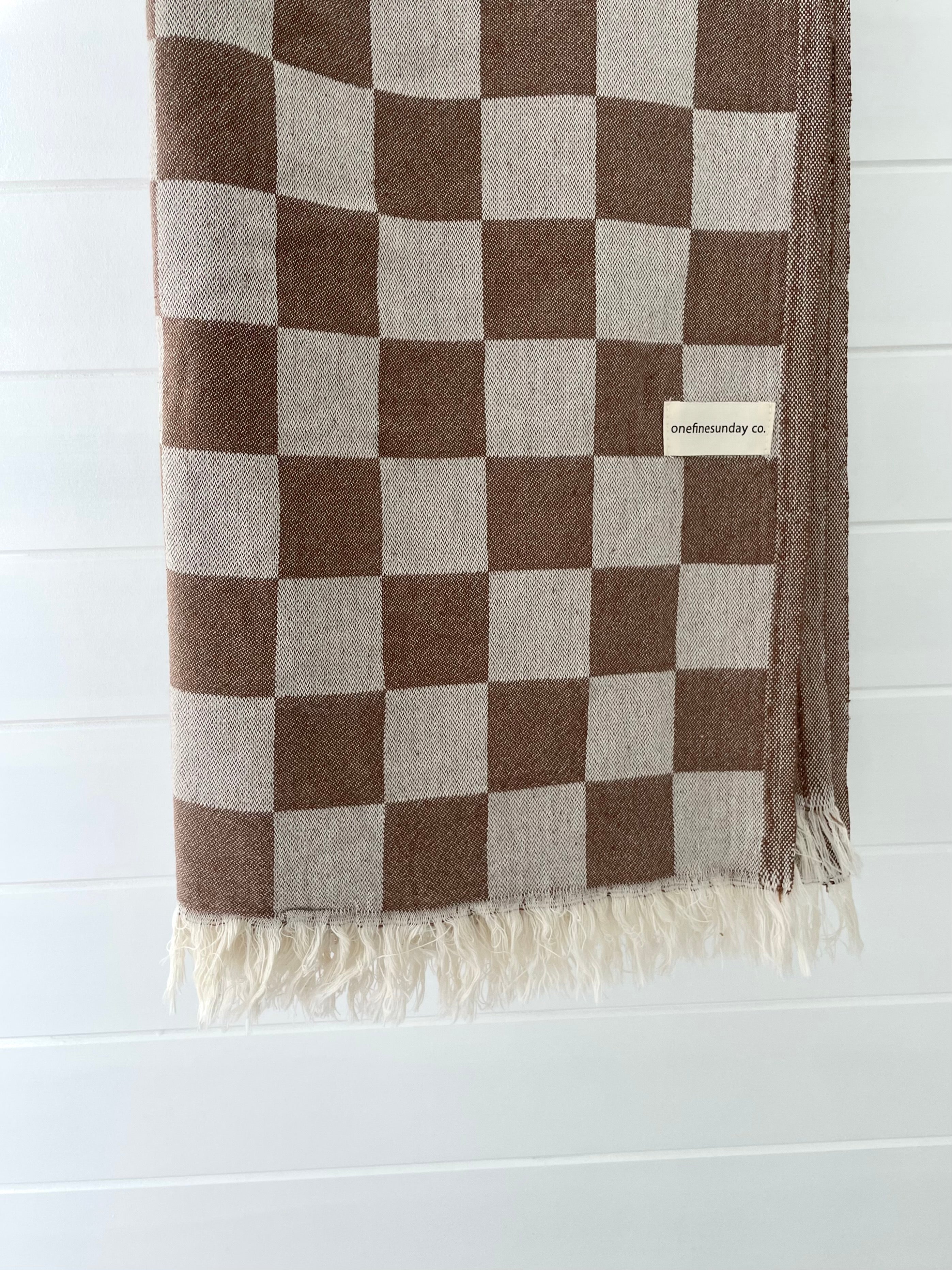 Checker Turkish towel / throw - Retro Brown-onefinesunday co