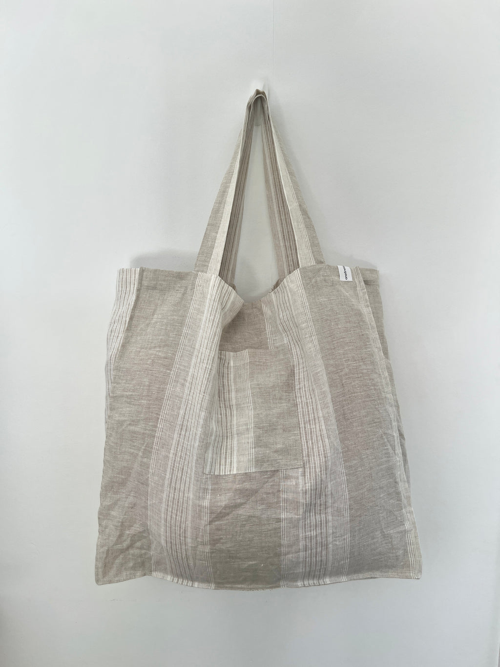 The Weekender Linen Tote - FLAX STRIPE-onefinesunday co