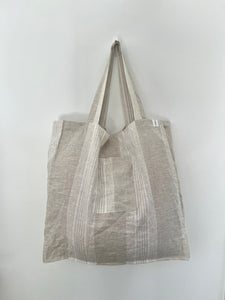 The Weekender Linen Tote - FLAX STRIPE-onefinesunday co