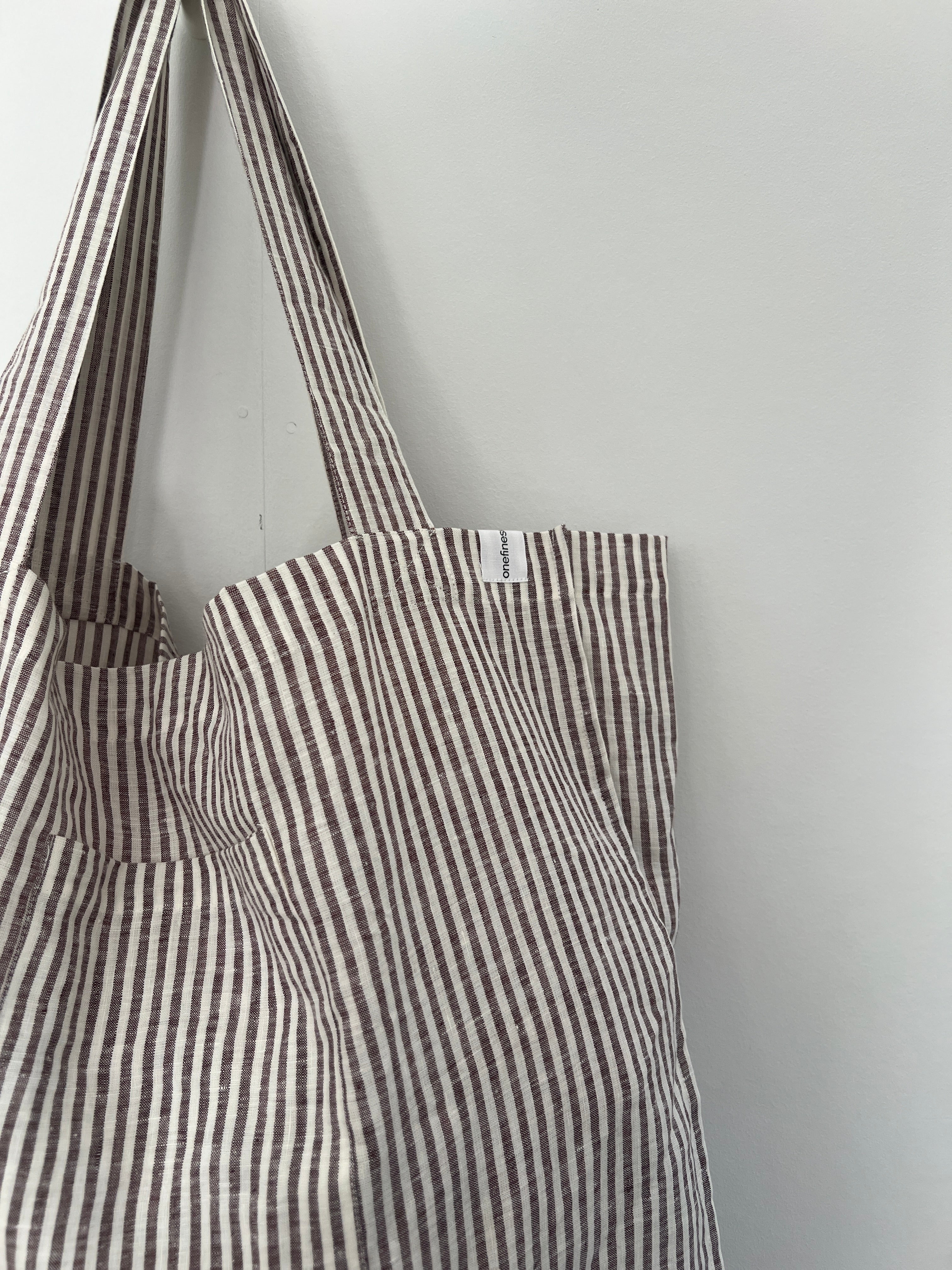 The Weekender Linen Tote - COFFEE STRIPE-onefinesunday co