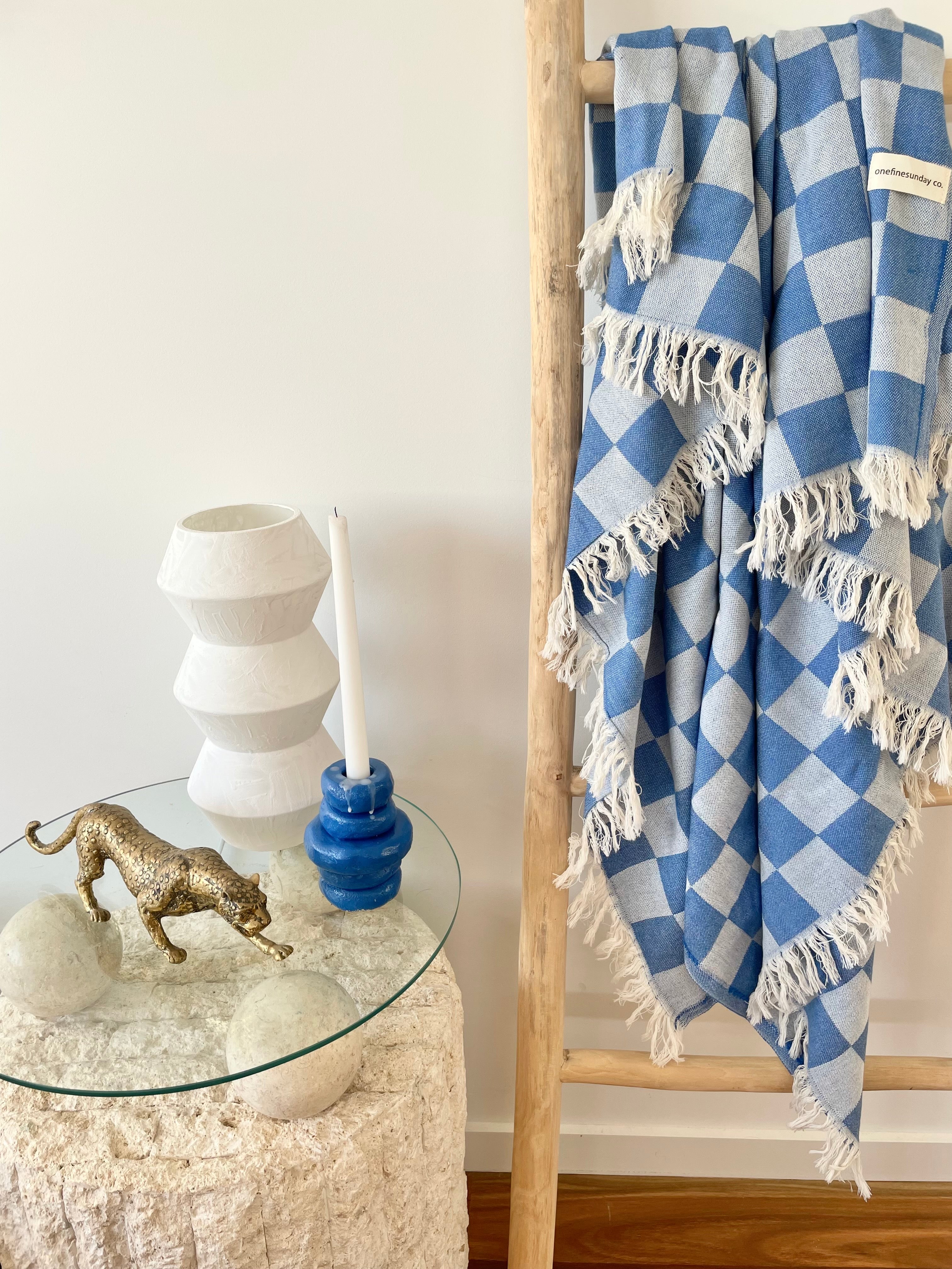 Checker Turkish towel / throw - Blue-onefinesunday co