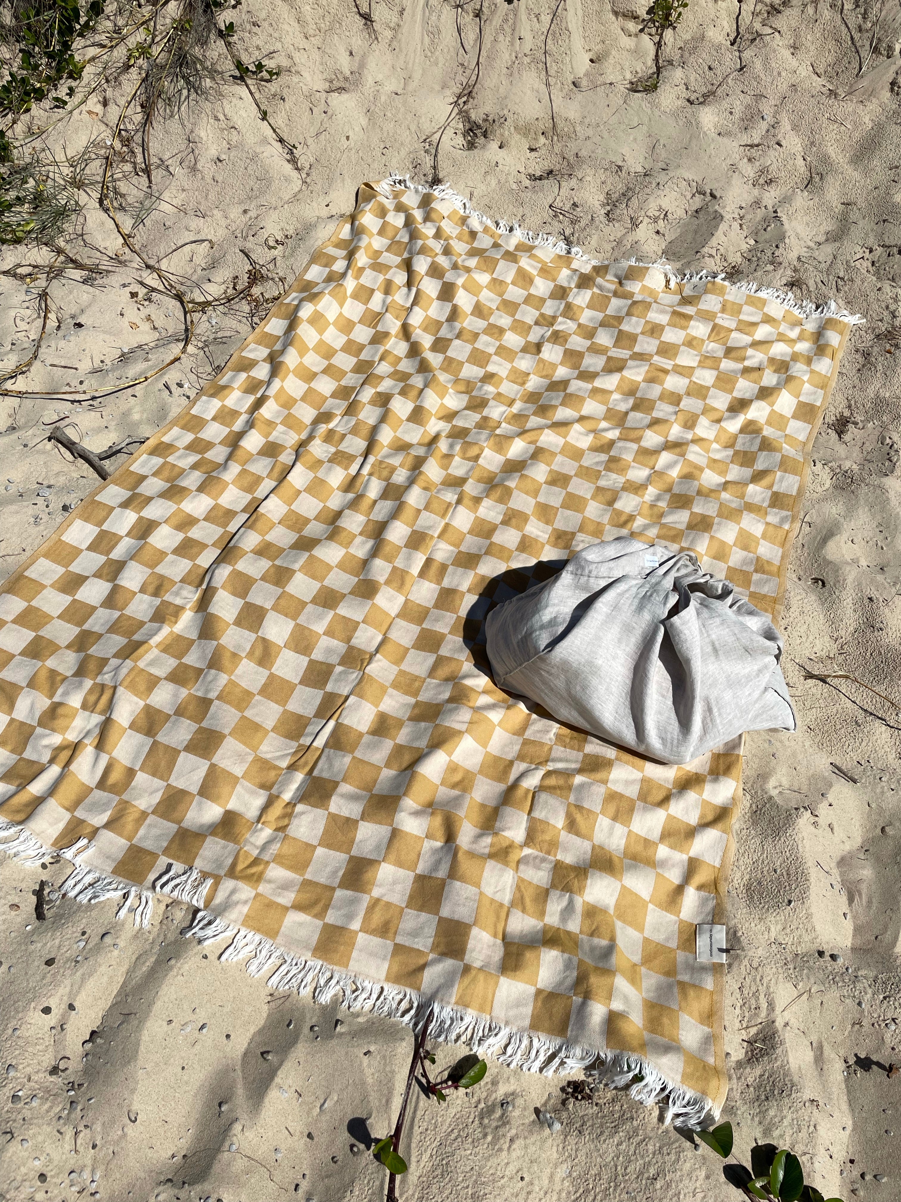 Checker Turkish towel / throw - Mustard-onefinesunday co