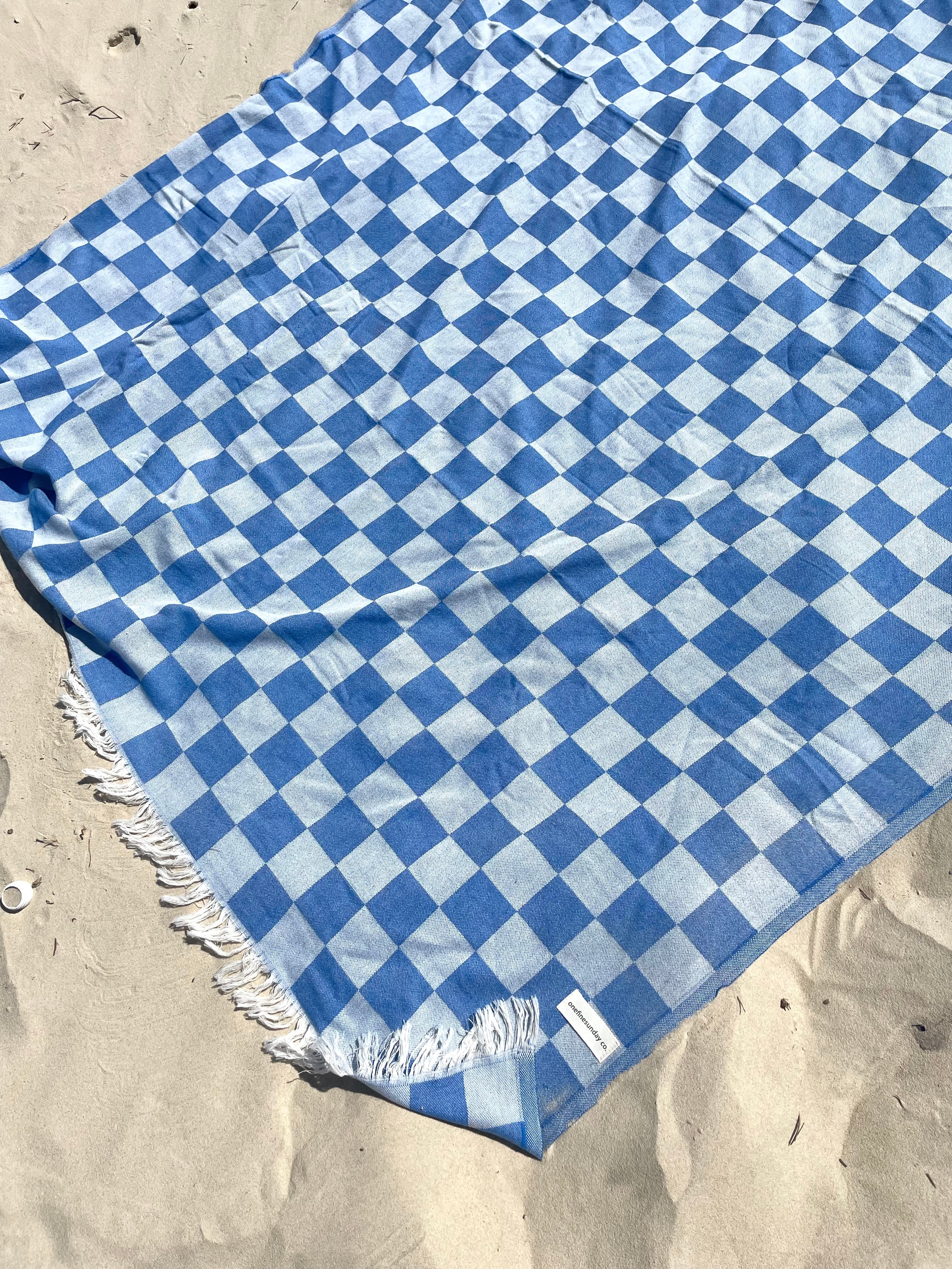 Checker Turkish towel / throw - Blue-onefinesunday co