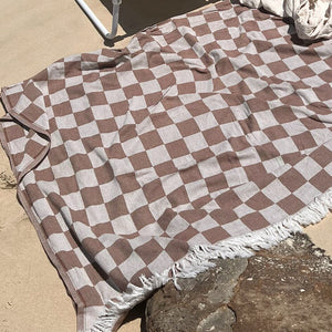 Checker Turkish towel / throw - Retro Brown-onefinesunday co
